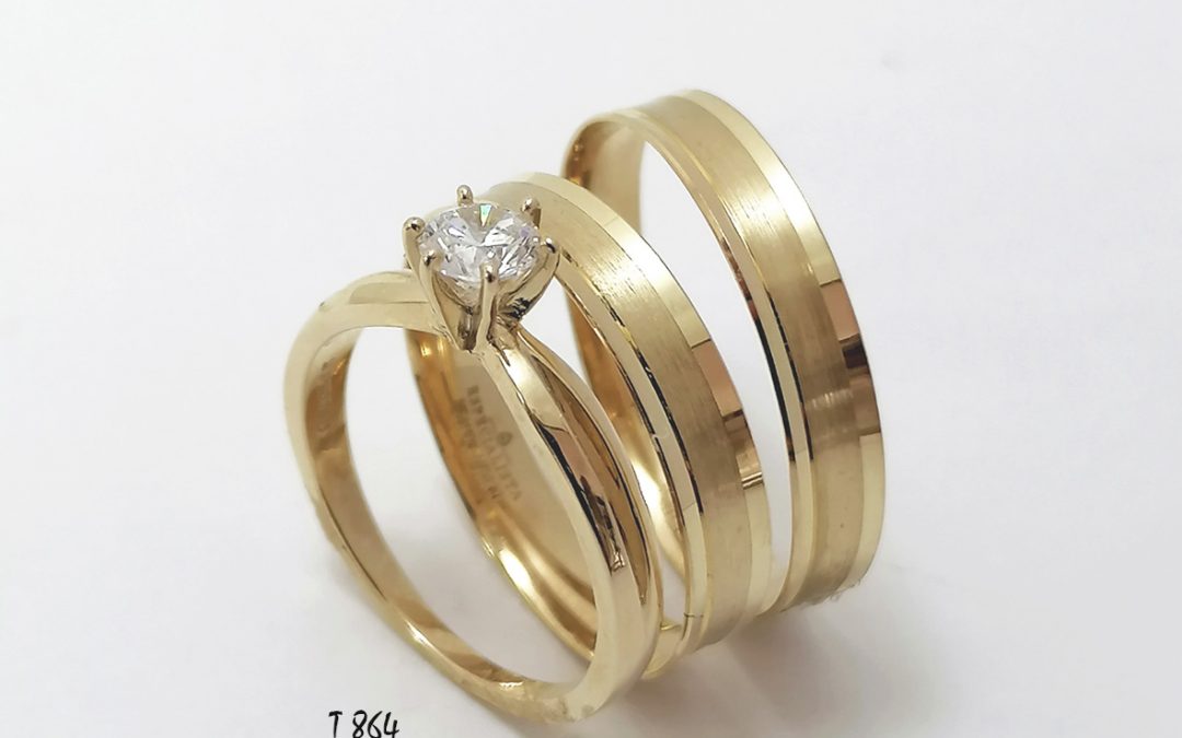 Trio de Argollas de Matrimonio y compromiso 864S